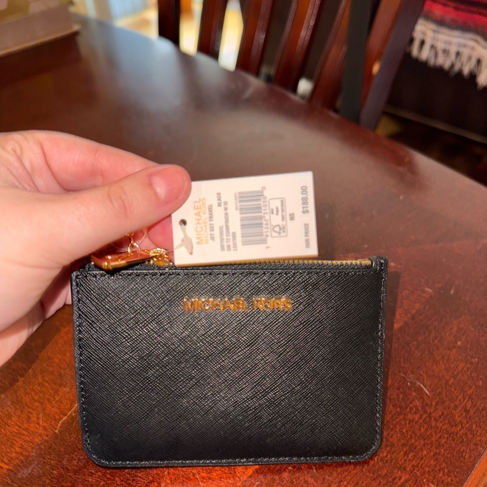 Michael Kors Black Card Wallet with Gold Accent